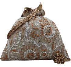 Handmade Chikankari Silk Potli Bag